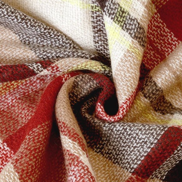 Lulus Seeking Comfort Red Multi-Color Plaid Textured Knit Scarf - Picture 3 of 3